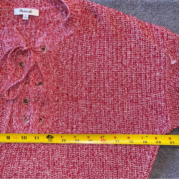 NWT Madewell Red Marled Ribbed Long Sleeve Lace-Up Sweater 100% Cotton Size M - Picture 6 of 8